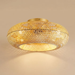 Ventilateur de Plafond Bambou Tressé avec Lumière LED 50 cm | Velyane