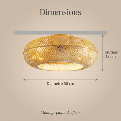 Ventilateur de plafond bambou Velyane dimensions 50 cm
