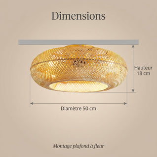 Ventilateur de Plafond Bambou Tressé avec Lumière LED 50 cm | Velyane