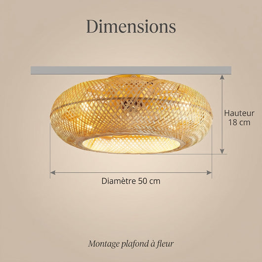 Ventilateur de plafond bambou Velyane dimensions 50 cm
