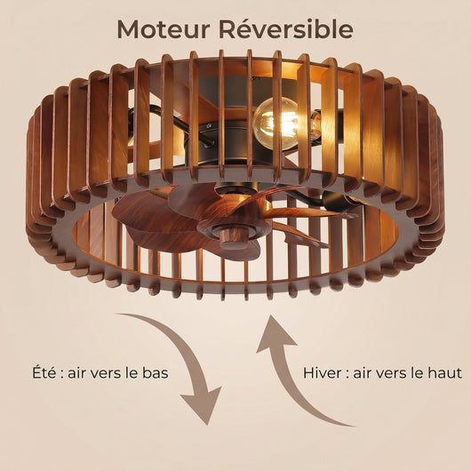Ventilateur de plafond bois Alzena moteur reversible ete hiver