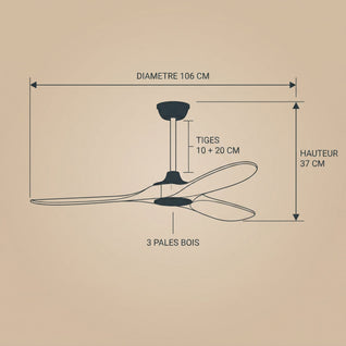 Ventilateur de Plafond Bois sans Lumière 106 cm Silencieux | Vaeron