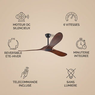 Ventilateur de Plafond Bois sans Lumière 106 cm Silencieux | Vaeron
