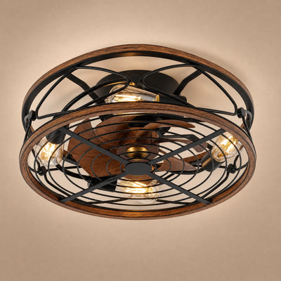 Ventilateur de plafond industriel Ferolys, cage metal noir et pales bois