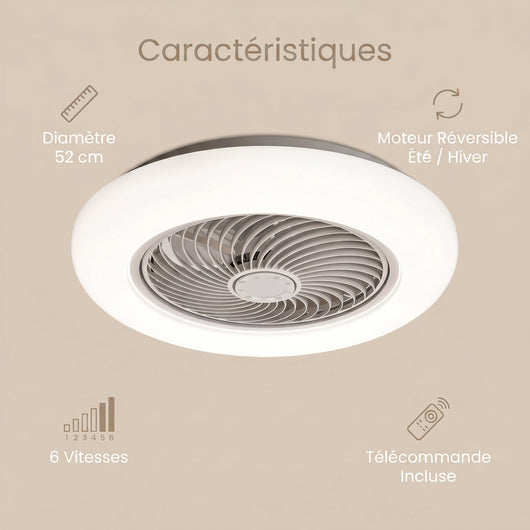 Ventilateur de plafond Tervio caracteristiques diametre 52 cm moteur reversible
