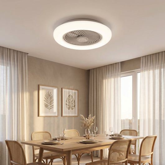 Ventilateur de plafond lames invisibles 52 cm Tervio dans une salle a manger