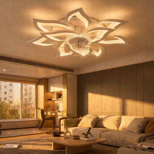 Ventilateur de Plafond LED Fleur Télécommande Ø 77 cm Blanc | Novyra