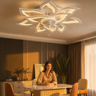 Ventilateur de Plafond LED Fleur Télécommande Ø 77 cm Blanc | Novyra