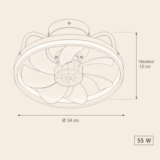 Ventilateur de Plafond Silencieux LED Ø 34 cm Télécommande | Serenys