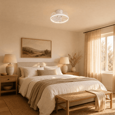 Ventilateur de plafond silencieux Serenys blanc dans une chambre