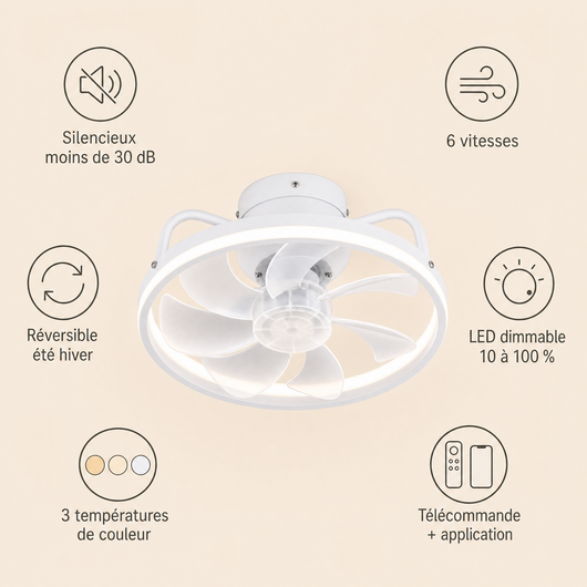 Caractéristiques du ventilateur de plafond silencieux Serenys