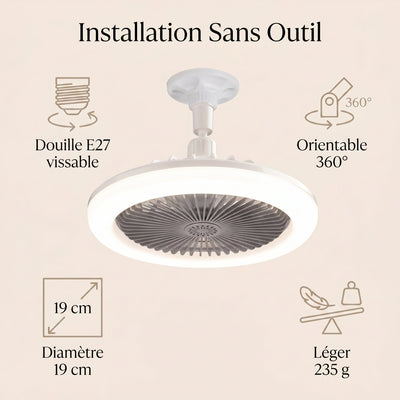 Ventilateur plafonnier E27 Ovelys installation sans outil