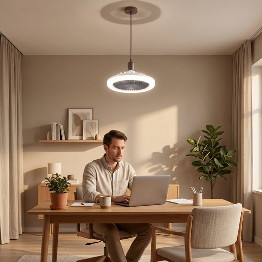 Ventilateur plafonnier E27 Ovelys dans un bureau