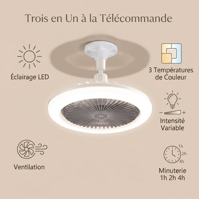 Ventilateur plafonnier E27 Ovelys trois en un telecommande