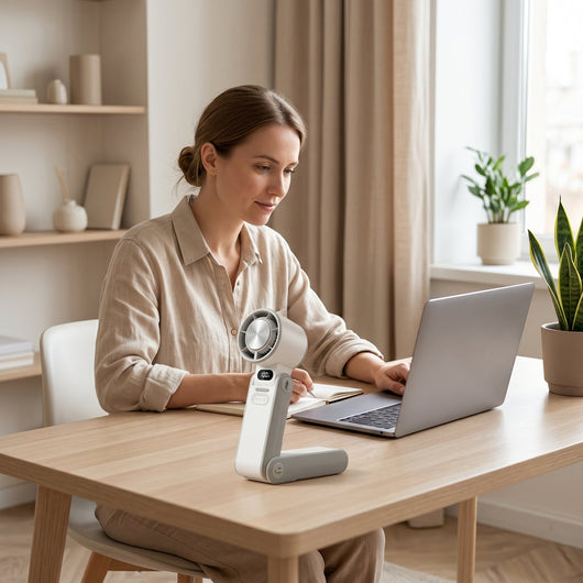 Ventilateur portable refroidissant Lirvane sur un bureau