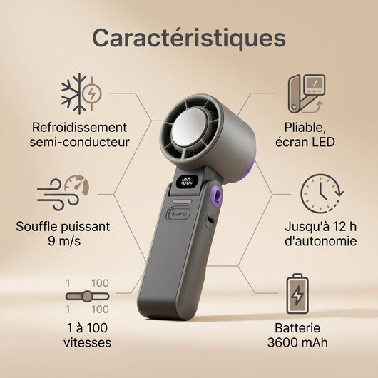 Ventilateur portable refroidissant Lirvane caracteristiques