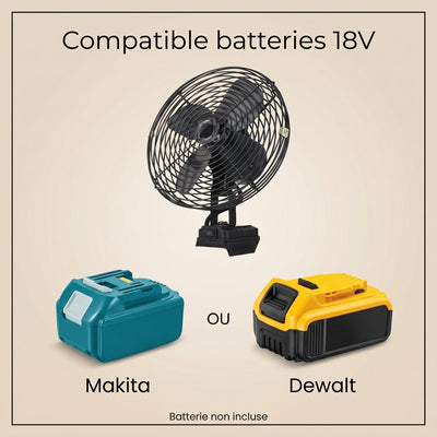Compatibilite batteries 18V Makita ou Dewalt du ventilateur Edalys