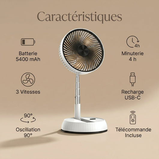 Ventilateur sur pied pliable Zelvio caracteristiques