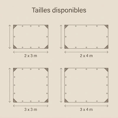 Tailles de la voile d'ombrage rectangulaire 2x3 2x4 3x3 3x4 m